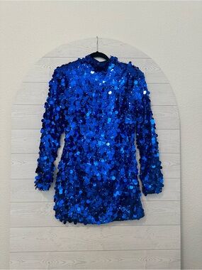 Lulu's Blue Sequin Long-Sleeve Party Dress